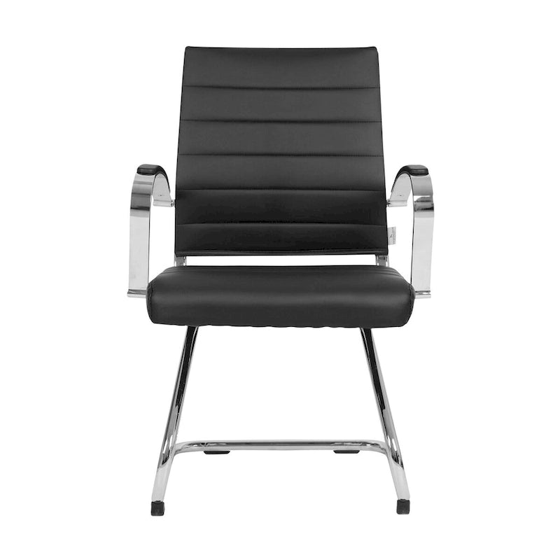 Fauteuil de bureau en cuir avec piètement luge en acier inoxydable