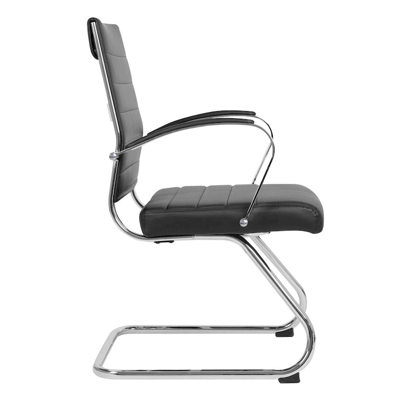 Fauteuil de bureau en cuir avec piètement luge en acier inoxydable