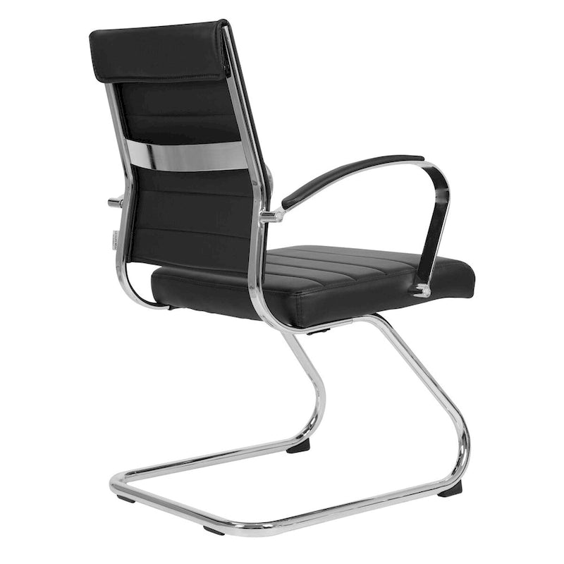 Fauteuil de bureau en cuir avec piètement luge en acier inoxydable