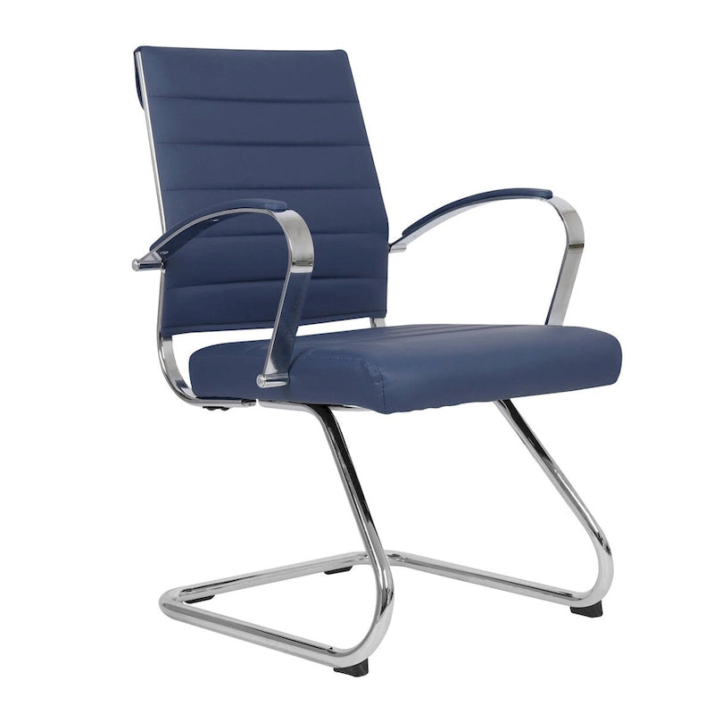 Fauteuil de bureau en cuir avec piètement luge en acier inoxydable