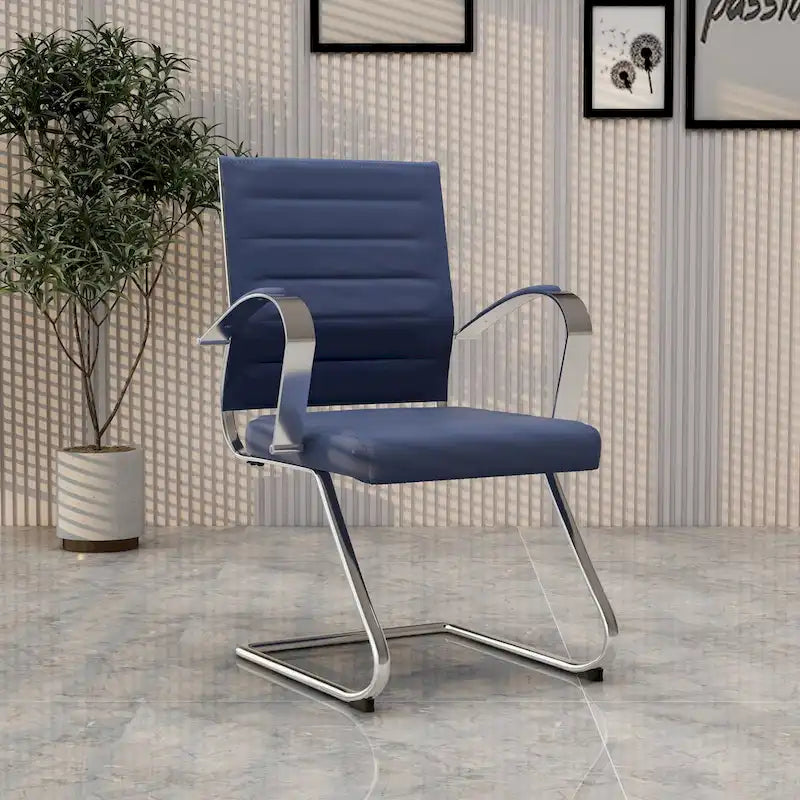 Fauteuil de bureau en cuir avec piètement luge en acier inoxydable