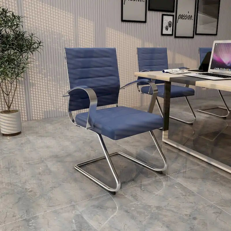 Fauteuil de bureau en cuir avec piètement luge en acier inoxydable