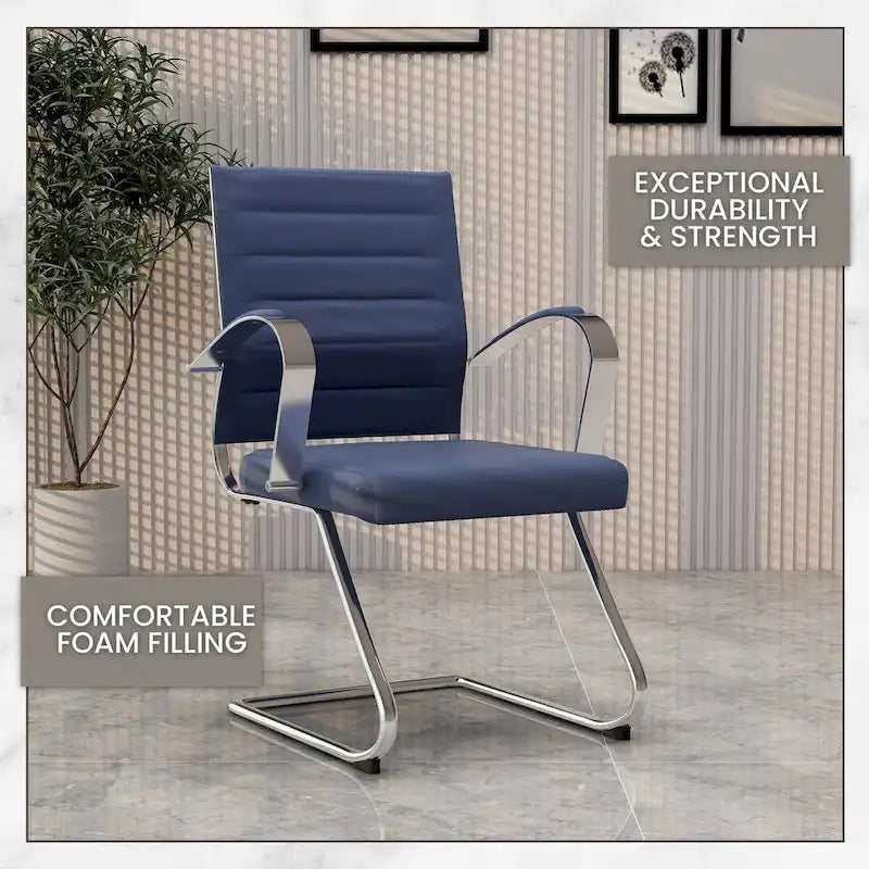 Fauteuil de bureau en cuir avec piètement luge en acier inoxydable
