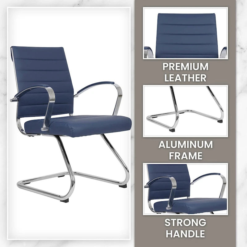 Fauteuil de bureau en cuir avec piètement luge en acier inoxydable