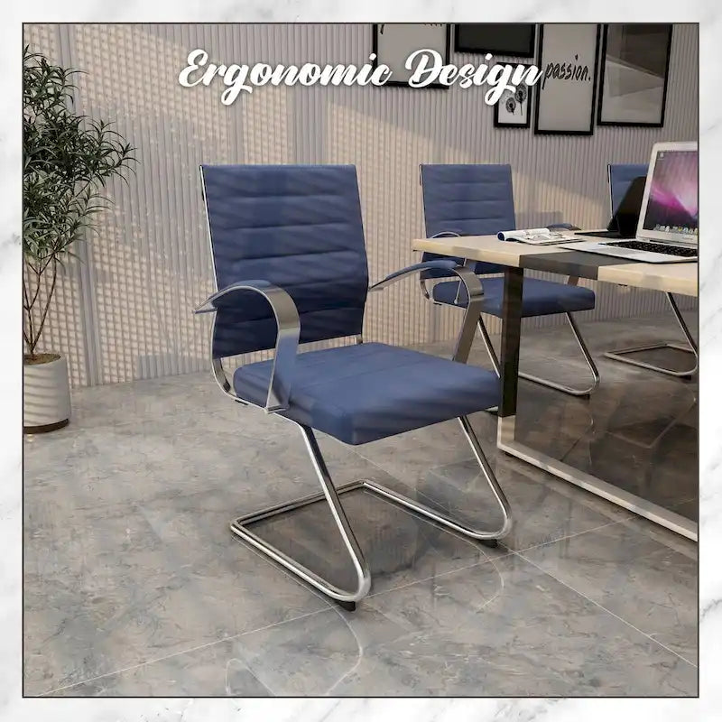 Fauteuil de bureau en cuir avec piètement luge en acier inoxydable