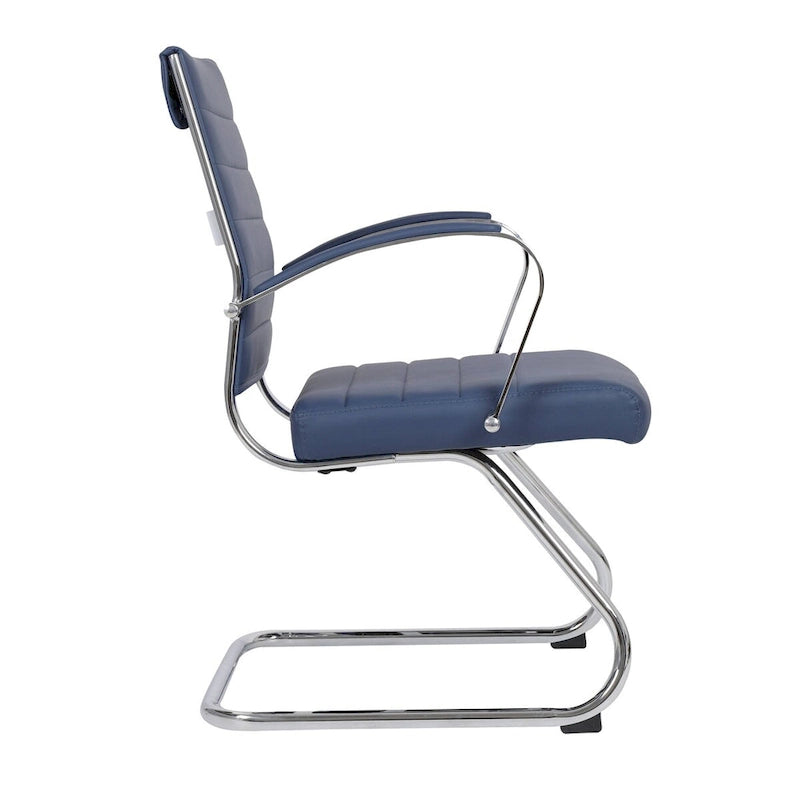 Fauteuil de bureau en cuir avec piètement luge en acier inoxydable