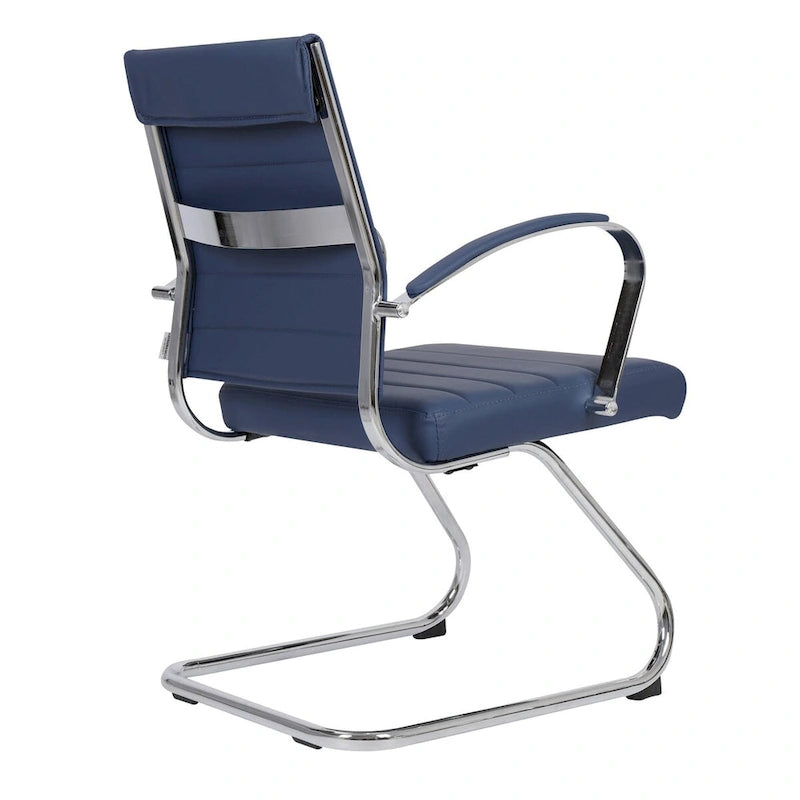 Fauteuil de bureau en cuir avec piètement luge en acier inoxydable