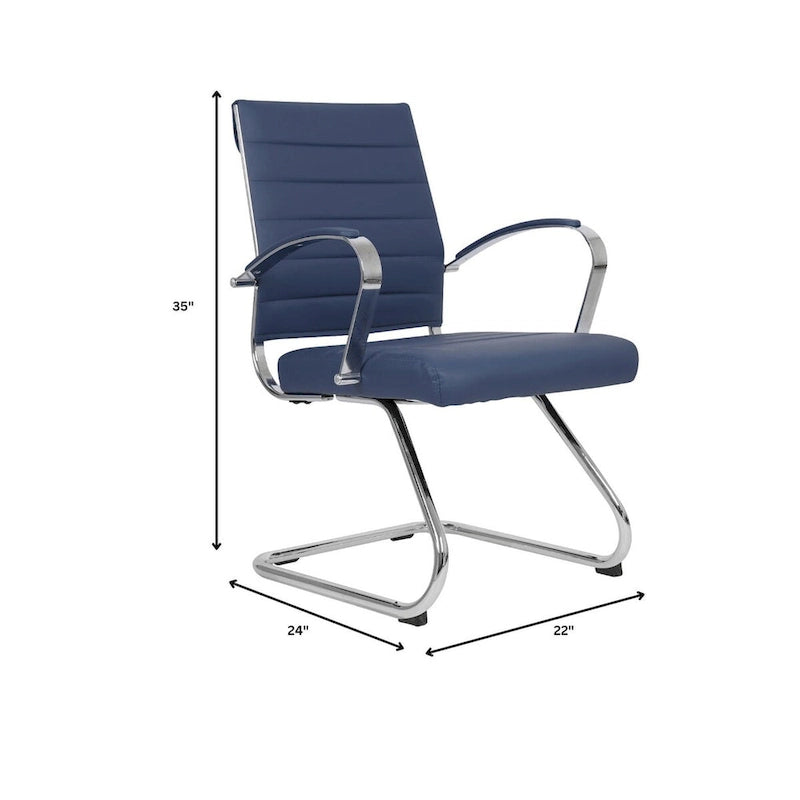 Fauteuil de bureau en cuir avec piètement luge en acier inoxydable