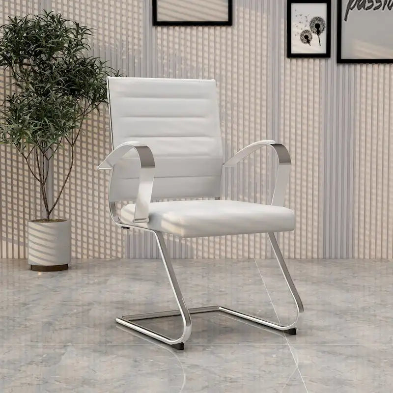 Fauteuil de bureau en cuir avec piètement luge en acier inoxydable