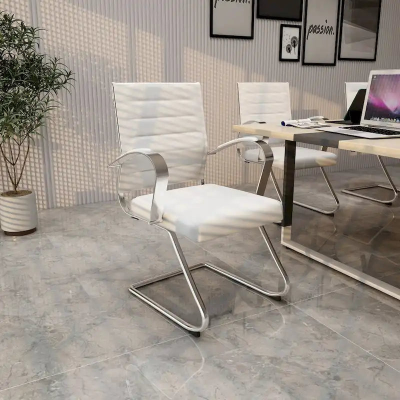 Fauteuil de bureau en cuir avec piètement luge en acier inoxydable