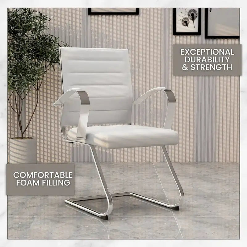 Fauteuil de bureau en cuir avec piètement luge en acier inoxydable