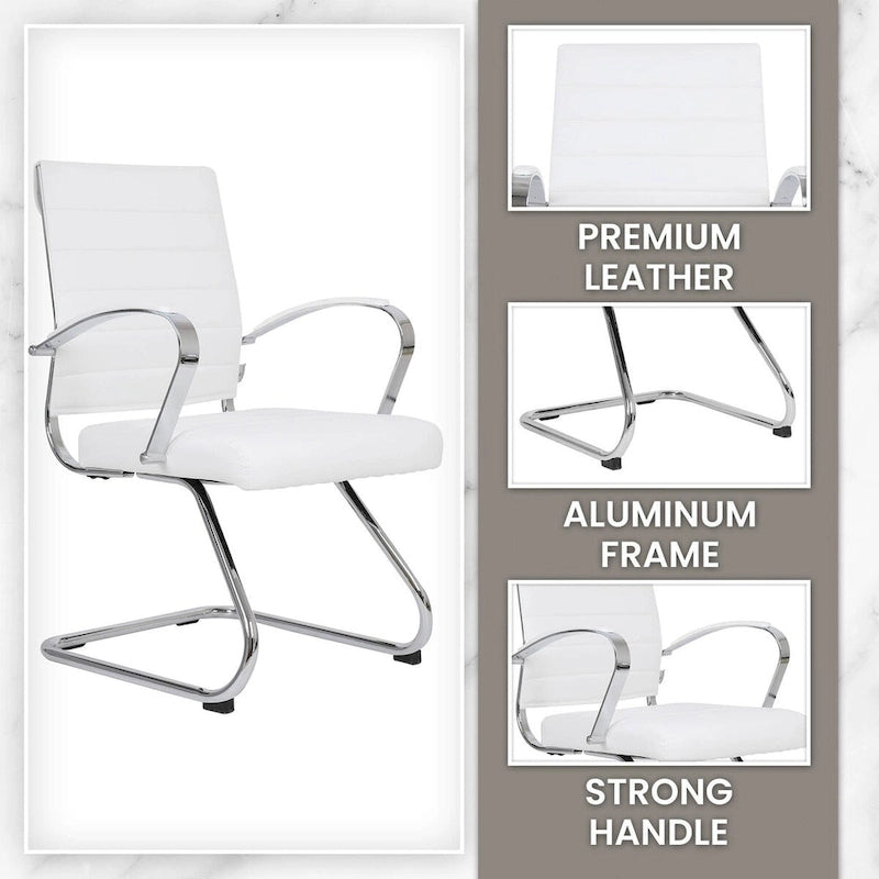 Fauteuil de bureau en cuir avec piètement luge en acier inoxydable