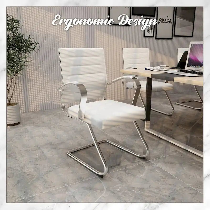 Fauteuil de bureau en cuir avec piètement luge en acier inoxydable
