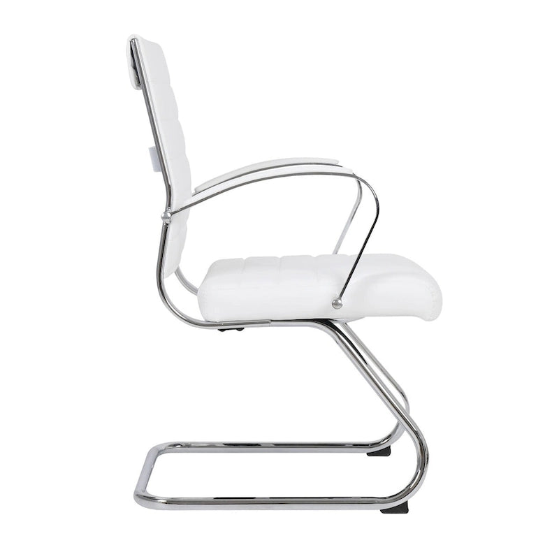 Fauteuil de bureau en cuir avec piètement luge en acier inoxydable