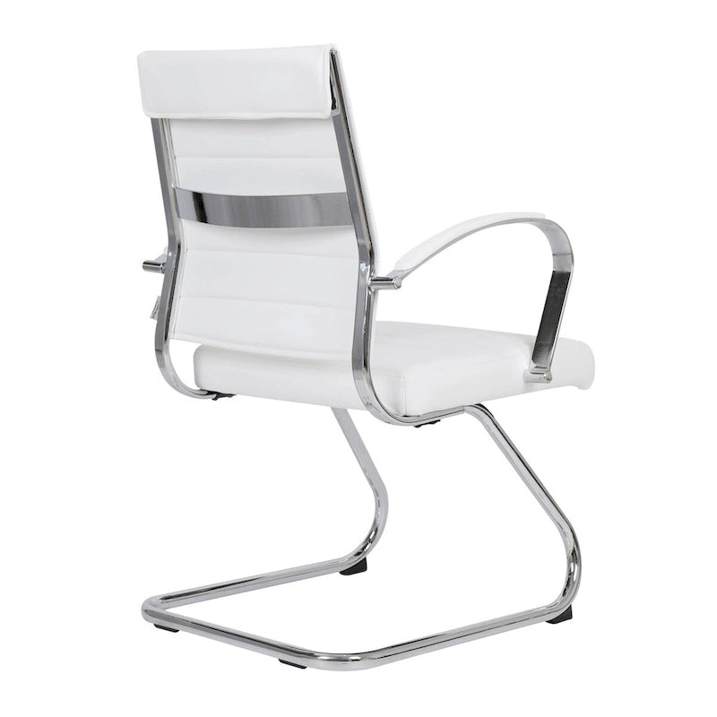 Fauteuil de bureau en cuir avec piètement luge en acier inoxydable