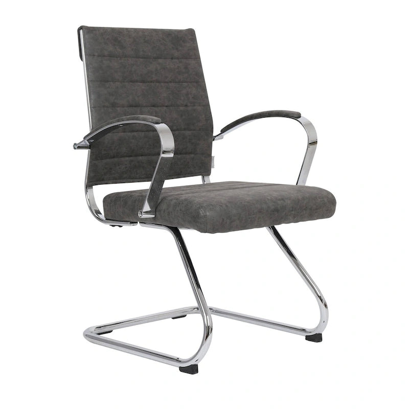 Fauteuil de bureau en cuir avec piètement luge en acier inoxydable