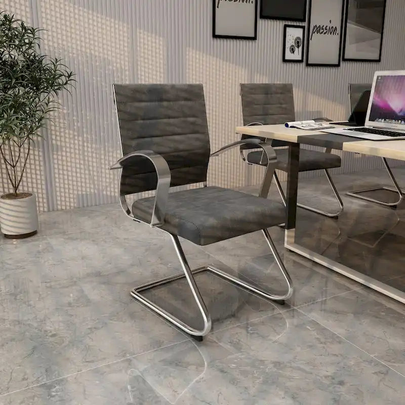 Fauteuil de bureau en cuir avec piètement luge en acier inoxydable