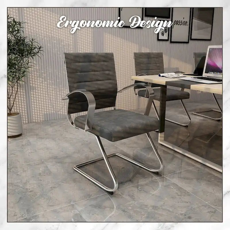 Fauteuil de bureau en cuir avec piètement luge en acier inoxydable
