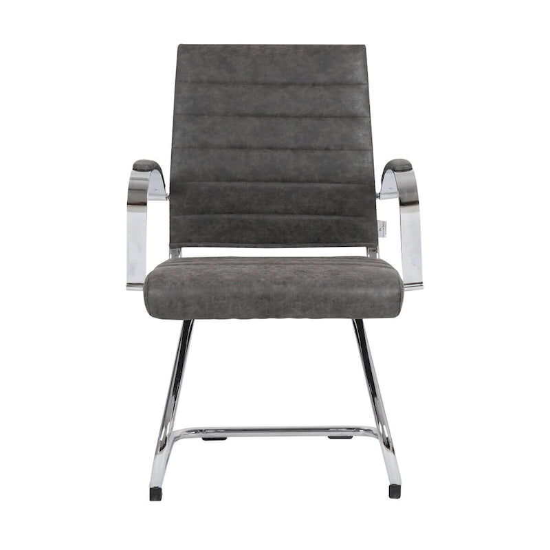 Fauteuil de bureau en cuir avec piètement luge en acier inoxydable