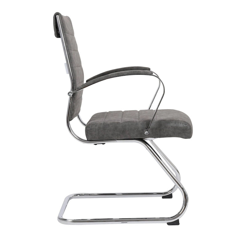 Fauteuil de bureau en cuir avec piètement luge en acier inoxydable