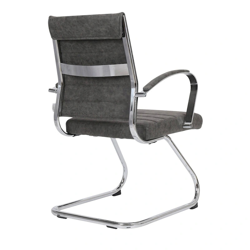 Fauteuil de bureau en cuir avec piètement luge en acier inoxydable