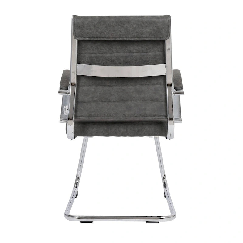 Fauteuil de bureau en cuir avec piètement luge en acier inoxydable