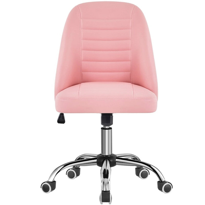 Faux Leather Mid Back Desk Chair Modern Tufted Armless Office Chair
