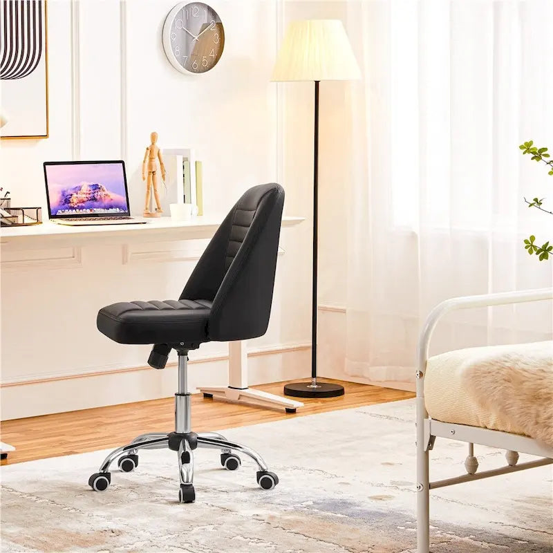 Faux Leather Mid Back Desk Chair Modern Tufted Armless Office Chair