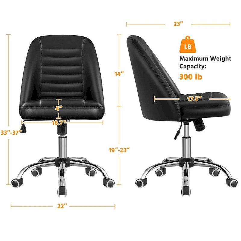 Faux Leather Mid Back Desk Chair Modern Tufted Armless Office Chair