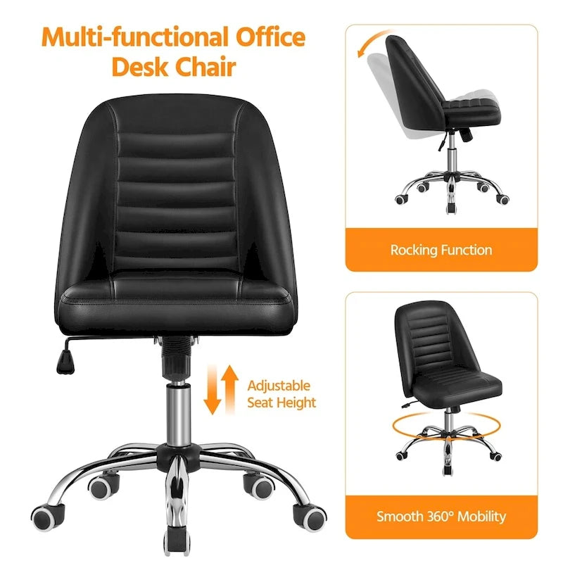 Chaise de bureau mi-hauteur en similicuir, sans accoudoirs, moderne et capitonnée