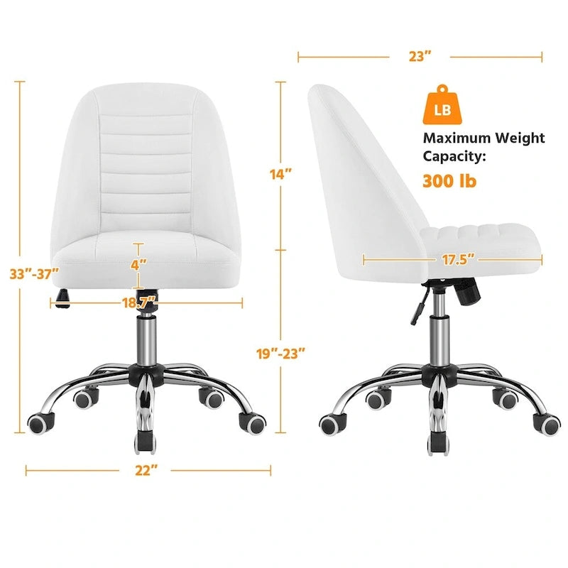 Chaise de bureau mi-hauteur en similicuir, sans accoudoirs, moderne et capitonnée