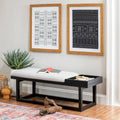 Grey Upholstered Solid Wood Bench with Tray
