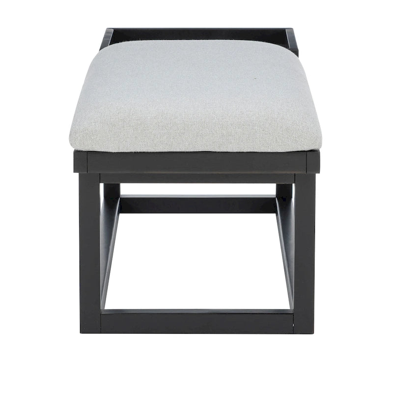 Grey Upholstered Solid Wood Bench with Tray