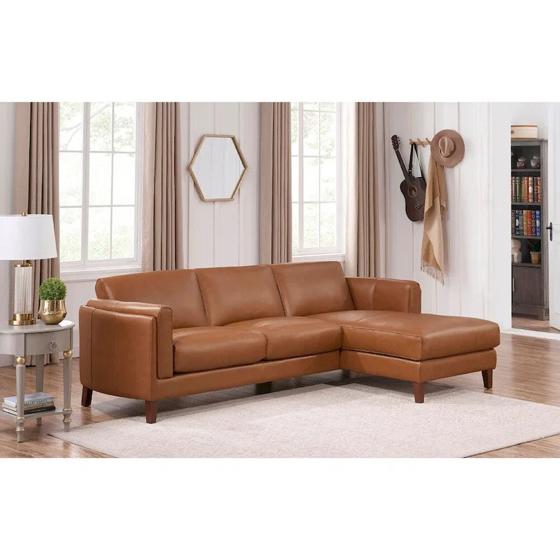Top Grain Leather Sofa Chaise with Feather, Memory Foam and Springs
