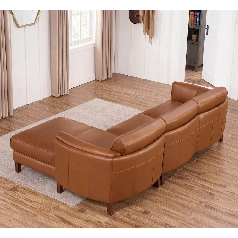 Top Grain Leather Sofa Chaise with Feather, Memory Foam and Springs