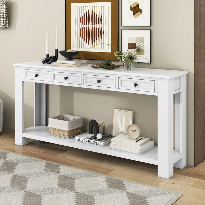Entryway Console Table Sofa Table with Storage Drawers and Bottom Shelf