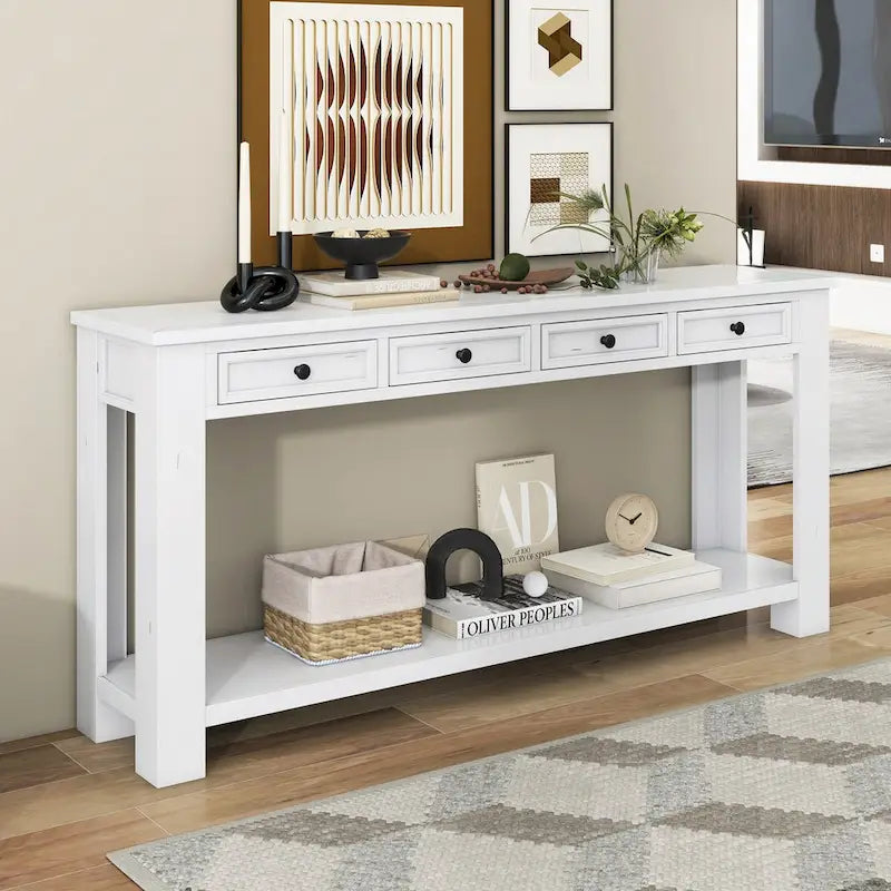 Entryway Console Table Sofa Table with Storage Drawers and Bottom Shelf