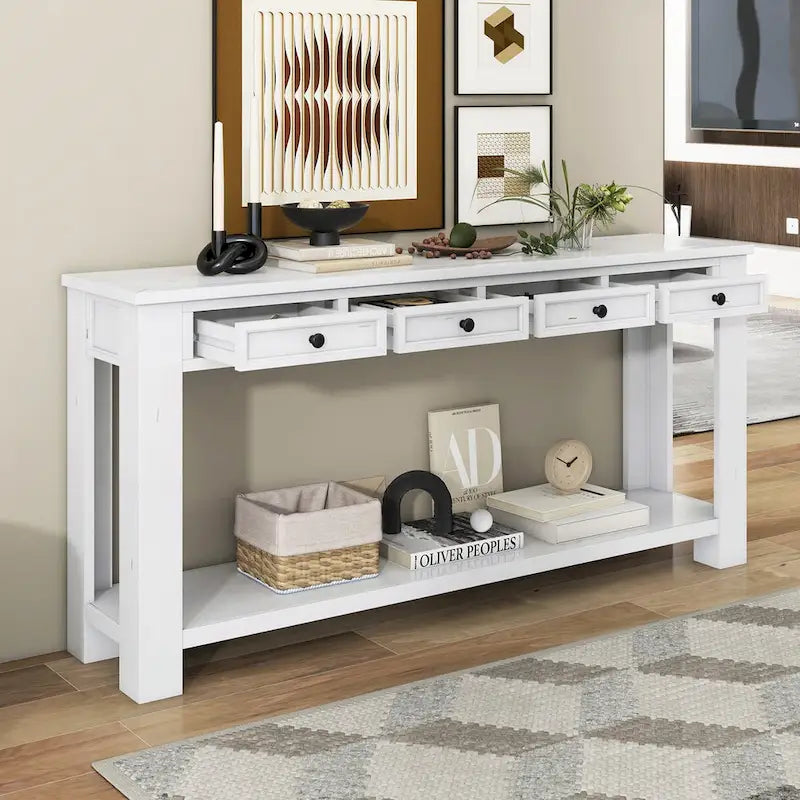 Entryway Console Table Sofa Table with Storage Drawers and Bottom Shelf