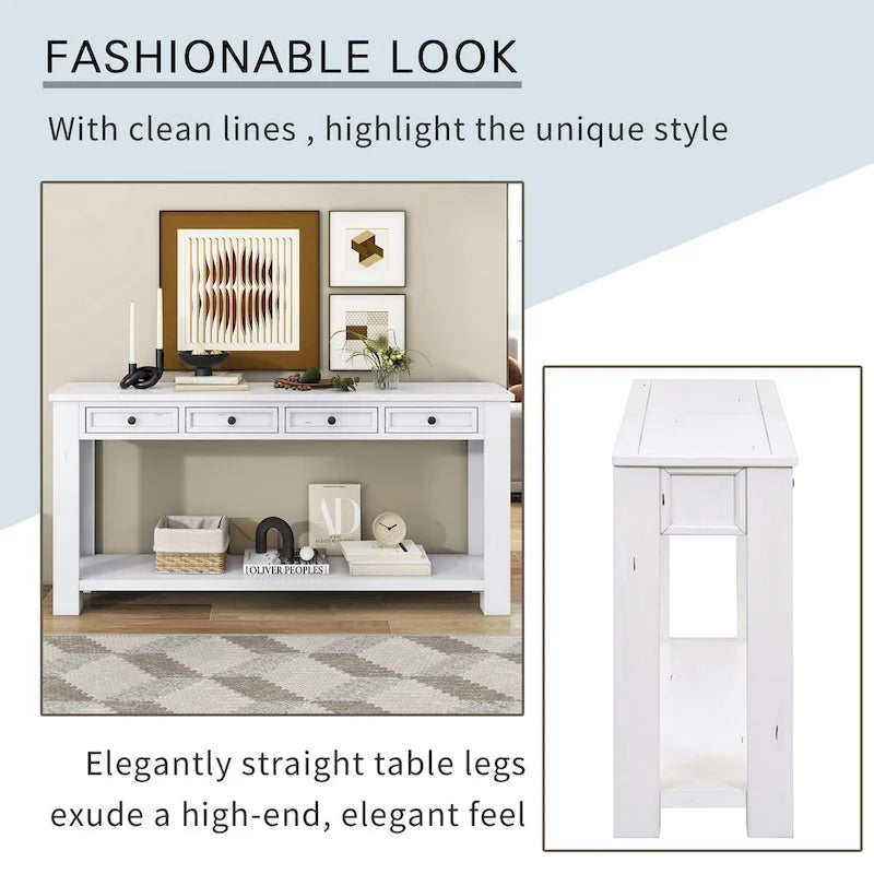 Entryway Console Table Sofa Table with Storage Drawers and Bottom Shelf