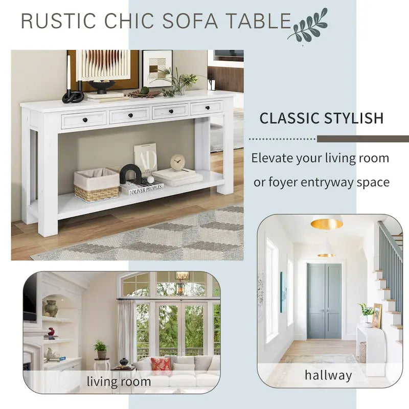 Entryway Console Table Sofa Table with Storage Drawers and Bottom Shelf