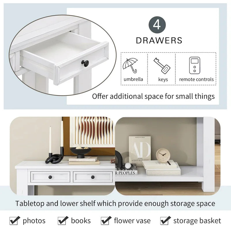 Entryway Console Table Sofa Table with Storage Drawers and Bottom Shelf