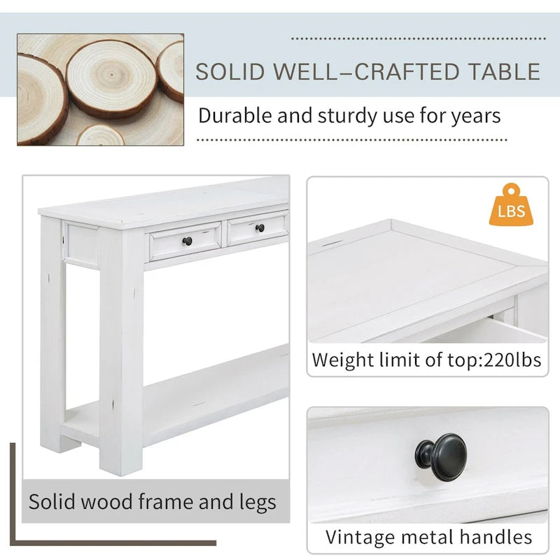 Entryway Console Table Sofa Table with Storage Drawers and Bottom Shelf