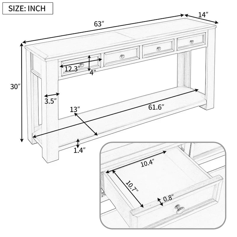 Entryway Console Table Sofa Table with Storage Drawers and Bottom Shelf