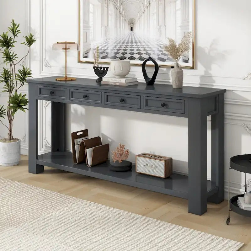 Entryway Console Table Sofa Table with Storage Drawers and Bottom Shelf
