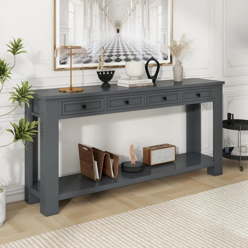 Entryway Console Table Sofa Table with Storage Drawers and Bottom Shelf