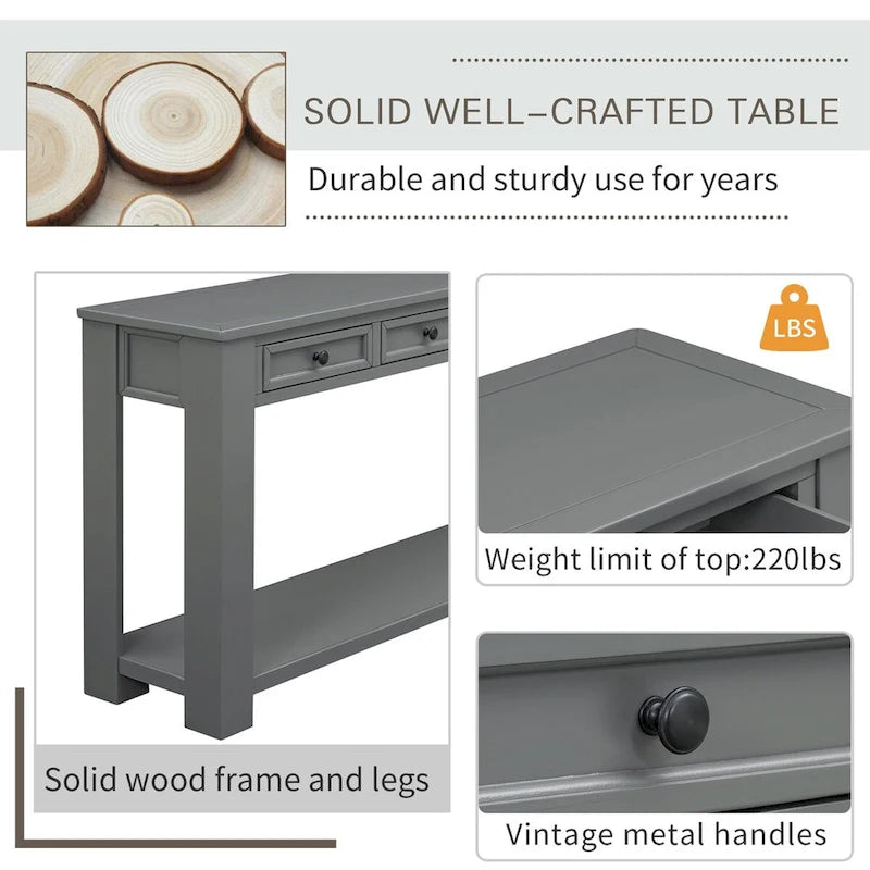 Entryway Console Table Sofa Table with Storage Drawers and Bottom Shelf