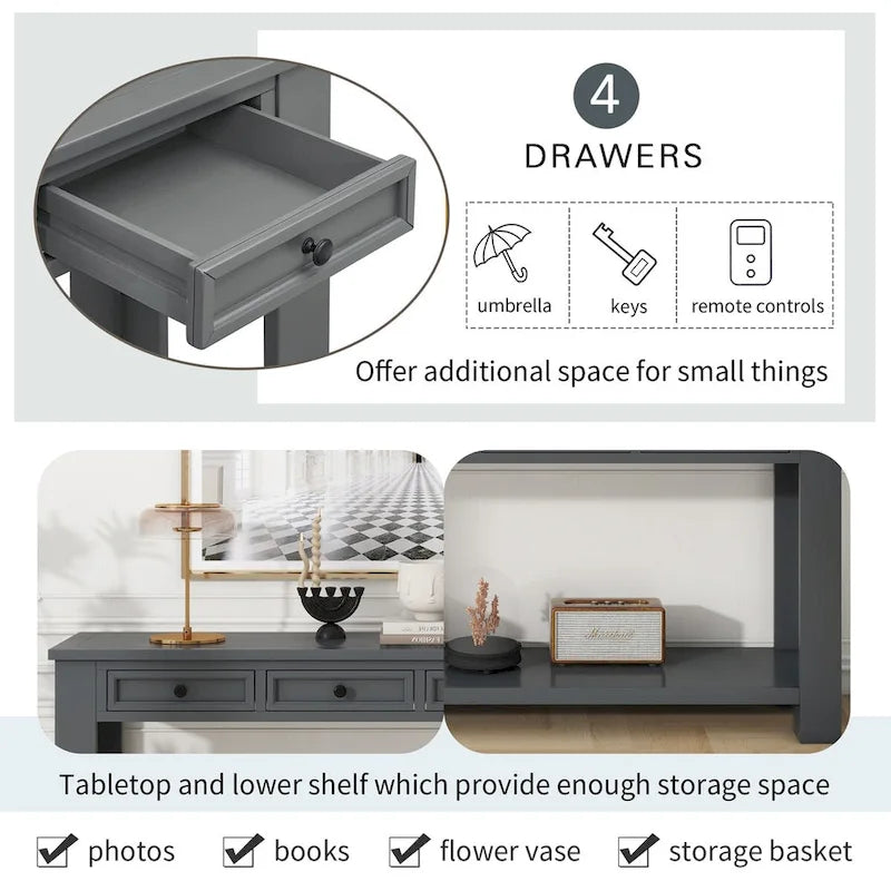 Entryway Console Table Sofa Table with Storage Drawers and Bottom Shelf
