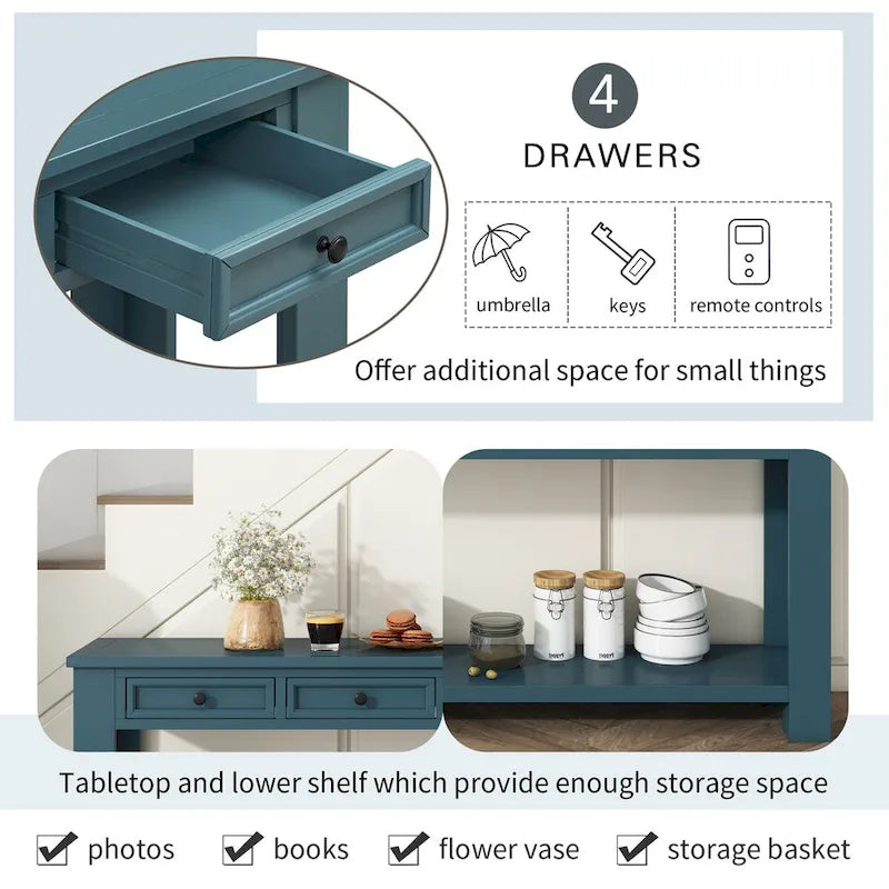 Entryway Console Table Sofa Table with Storage Drawers and Bottom Shelf
