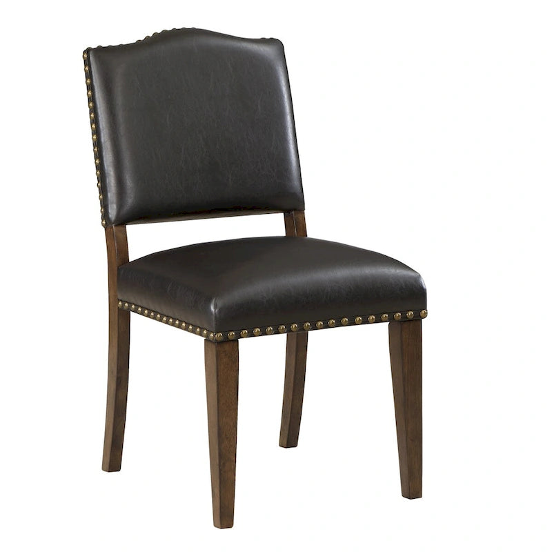 Brown Faux Leather Dining Chair with Nail Heads
