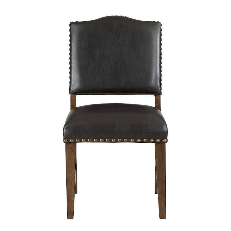 Brown Faux Leather Dining Chair with Nail Heads